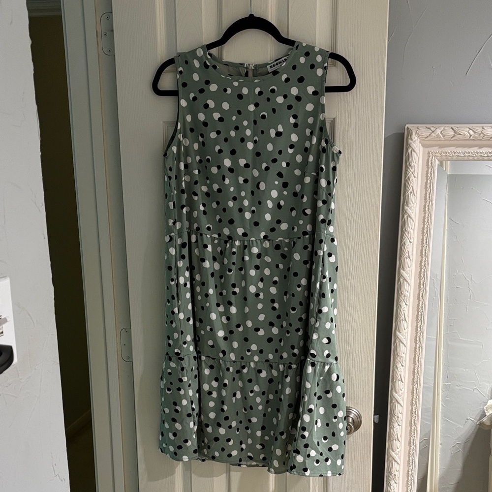 Sleeveless Mint Green Polka Dot Tiered Dress